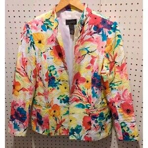 Investments Women's Blazer Jacket Size 12 Floral Long Sleeve Colorful Spring